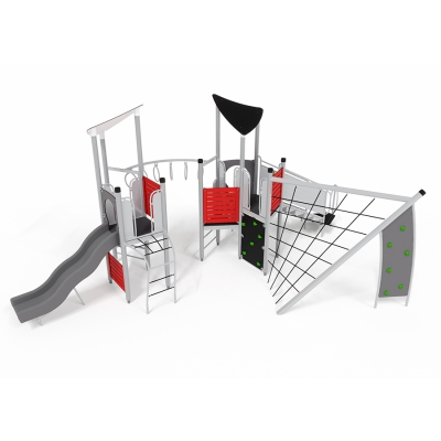 Ετοιμαστείτε για διπλή διασκέδαση με το UniPlay Mesa Verde! Αυτή η συναρπαστική, ολοκληρωμένη μονάδα διαθέτει εύκολη πρόσβαση μεταφοράς, κρίκο για δυναμικό παιχνίδι, τοίχους αναρρίχησης και δίχτυα για σωματική ανάπτυξη, δύο ανοιχτές τσουλήθρες για συναρπαστικές καταβάσεις και πάνελ παιχνιδιών κάτω από το κατάστρωμα. Ο ένας πύργος προσφέρει εύκολη πρόσβαση στην τσουλήθρα και ένα τιμόνι πλοίου για ευφάνταστο παιχνίδι. Ενώ ο δεύτερος πύργος ενσωματώνει πιο απαιτητικά στοιχεία αναρρίχησης. Έχει σχεδιαστεί για να εμπλέκει τα μικρά μυαλά και τα σώματα σε μια ποικιλία συναρπαστικών δραστηριοτήτων.