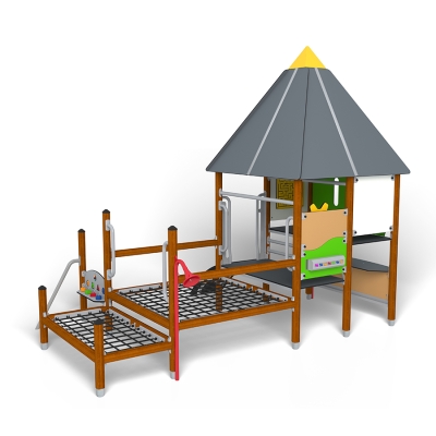 Το UniMini Aisjaure είναι μια συμπεριληπτική και ευφάνταστη παιδική χαρά σχεδιασμένη για παιδιά ηλικίας 3-5 ετών, που προσφέρει μια σειρά από συναρπαστικές δραστηριότητες για όλες τις ικανότητες. Διαθέτει ένα ευρύχωρο κατάστρωμα πύργου με μια έξυπνη εγκοπή στην οροφή, που επιτρέπει στους μικρούς εξερευνητές να κοιτάζουν μέσα από το τοποθετημένο τηλεσκόπιο. Ένα μεγάλο, χαμηλό δίχτυ παρέχει ευκαιρίες για αναρρίχηση ή χαλάρωση, ενθαρρύνοντας τόσο το ενεργό όσο και το ήσυχο παιχνίδι. Οι σωλήνες ομιλίας πυροδοτούν την κοινωνική αλληλεπίδραση, ενώ ένα ενσωματωμένο παιχνίδι πάζλ προάγει τις δεξιότητες επίλυσης προβλημάτων. Το UniMini Aisjaure δημιουργεί ένα ασφαλές, διεγερτικό περιβάλλον όπου τα παιδιά μπορούν να αναρριχηθούν, να ανακαλύψουν, να επικοινωνήσουν και να παίξουν μαζί σε έναν κόσμο γεμάτο περιπέτεια.