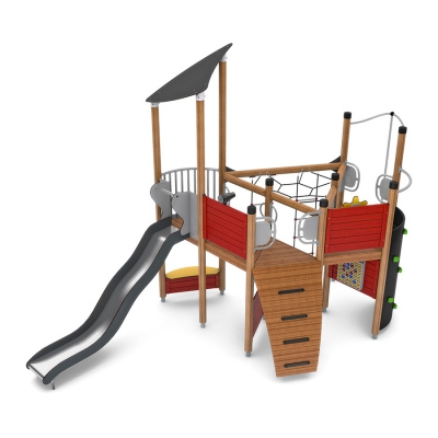 Το Iktaz είναι μια συμπαγής μονάδα παιχνιδιού με πολλές σωματικές προκλήσεις που πρέπει να αντιμετωπίσετε! Το τριγωνικό σχήμα του, που βελτιστοποιεί τον χώρο, σας επιτρέπει να αξιοποιήσετε στο έπακρο την παιδική σας χαρά, δημιουργώντας παράλληλα έναν κεντρικό κοινωνικό χώρο για τα παιδιά. Πιο ήσυχα παιχνίδια είναι προσβάσιμα στο ισόγειο, ενώ τους επίδοξους λάτρεις της περιπέτειας περιμένουν να τα αντιμετωπίσουν σκελετοί αναρρίχησης. Χαρακτηριστικά παιχνιδιού με φαντασία, όπως το τιμόνι και το τηλεσκόπιο, θα πυροδοτήσουν τη δημιουργικότητα των παιδιών και θα μετατρέψουν τη μονάδα πολλαπλών παιχνιδιών σε ένα μαγευτικό πλοίο.