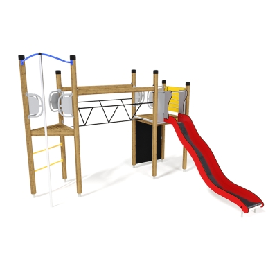 Το UniPlay Essentials Metis είναι ιδανικό για την ανάπτυξη ευκινησίας, δύναμης και συντονισμού, διασφαλίζοντας παράλληλα ότι τα παιδιά θα διασκεδάσουν εξερευνώντας και κινούμενα ανάμεσα στα στοιχεία της. Αυτή η μονάδα παιδικής χαράς προσφέρει μια συναρπαστική εμπειρία παιχνιδιού για παιδιά ηλικίας 5-12 ετών. Διαθέτει δύο πύργους που συνδέονται με μια ταλαντευόμενη γέφυρα από σχοινί, με κιγκλιδώματα για πρόσθετη στήριξη κατά τη διάσχιση. Ο ένας πύργος είναι προσβάσιμος μέσω μιας σκάλας με σκαλοπάτια, παρέχοντας μια απλή ανάβαση με τη συναρπαστική επιλογή γρήγορης κατάβασης από τον στύλο ή διασχίζοντας την άλλη πλατφόρμα. Ο άλλος πύργος έχει την πρόσθετη πρόκληση με έναν τοίχο αναρρίχησης για πρόσβαση, που απαιτεί πιο επιδέξια ανάβαση και ανταμείβει τους αναρριχητές με μια διασκεδαστική ολίσθηση.