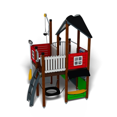 Το UniPlay Senoren είναι μια δυναμική κατασκευή παιδικής χαράς με θέμα το αγρόκτημα, σχεδιασμένη να προκαλεί και να απασχολεί παιδιά ηλικίας από 5 ετών και άνω. Χτισμένη σε στιβαρούς ξύλινους στύλους, αυτή η πολυεπίπεδη μονάδα συνδυάζει το ευφάνταστο παιχνίδι με συναρπαστικές σωματικές δραστηριότητες. Διαθέτει έναν ψηλό κεντρικό πύργο με ασπρόμαυρη κεκλιμένη στέγη, που θυμίζει κλασικό παρατηρητήριο αγροκτήματος, διάφορα στοιχεία αναρρίχησης για πρόσβαση στον τελευταίο όροφο, όπως σκάλα και τοίχο αναρρίχησης. Κάτω από τον πύργο στο ισόγειο, υπάρχει ένας χώρος χαλάρωσης, καθώς και ένας πάγκος καταστήματος. Το στεφάνι αναρρίχησης προσκαλεί τα παιδιά να σκαρφαλώσουν, να εξερευνήσουν και να γλιστρήσουν μέσα από μια συναρπαστική περιπέτεια με θέμα το αγρόκτημα. Ιδανικό για σχολεία, παιδικές χαρές και εμπορικούς προορισμούς διακοπών.